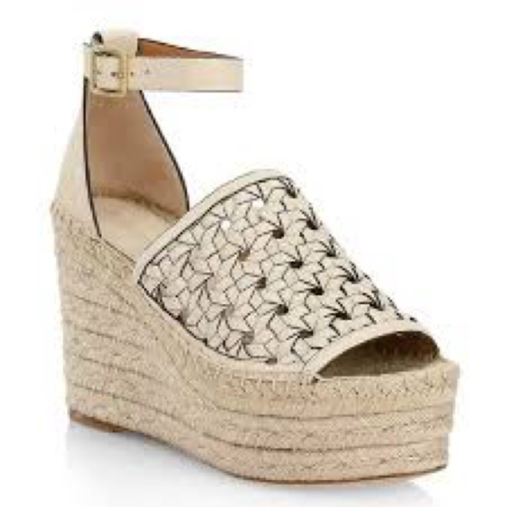 Women’s Tory Burch Cream Leather Espadrille Wedge Platform Sandal Size 7.5M